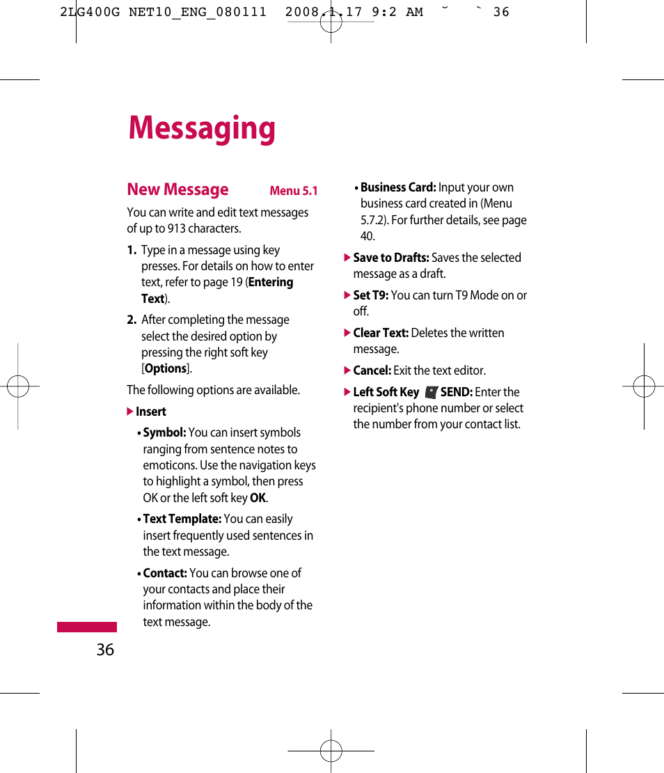 Messaging, New message | LG LG400G User Manual | Page 39 / 171