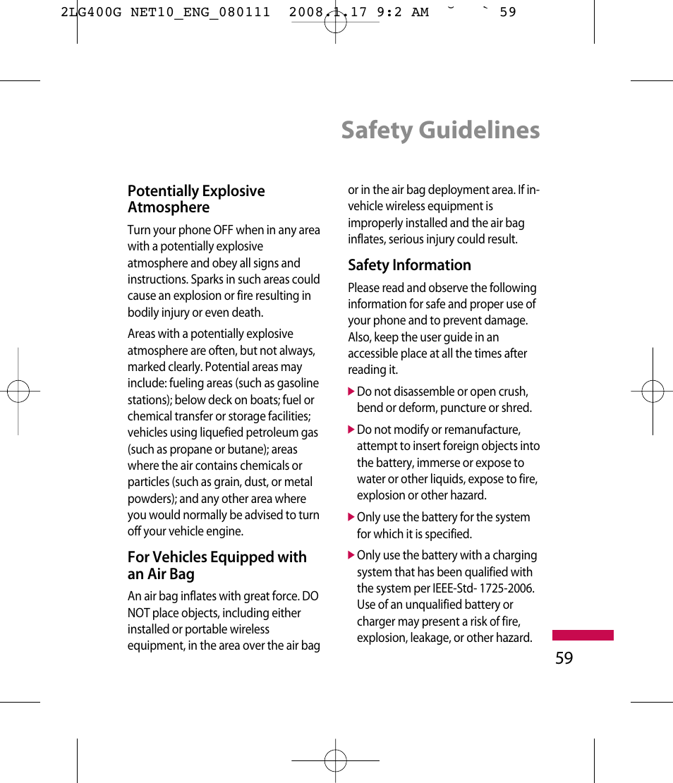 Safety guidelines | LG LG400G User Manual | Page 62 / 171