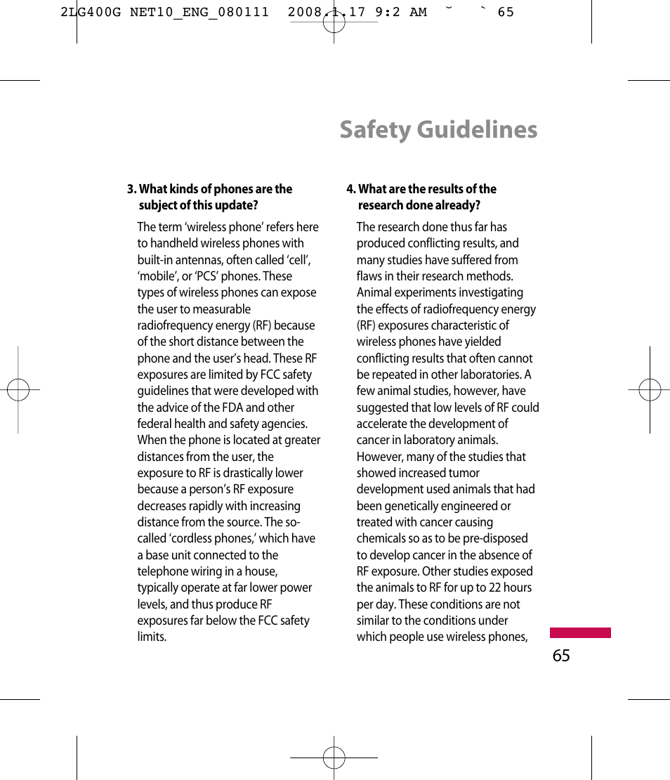 Safety guidelines | LG LG400G User Manual | Page 68 / 171