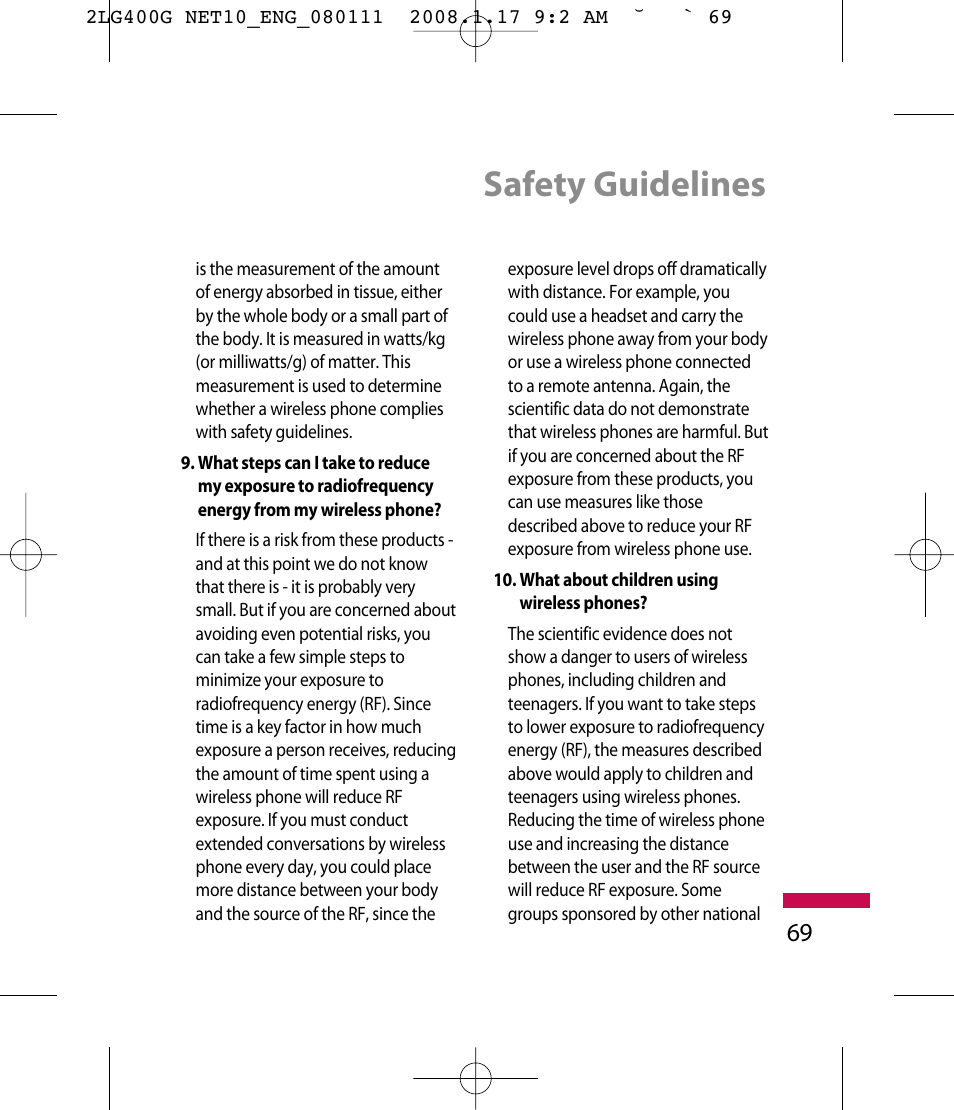 Safety guidelines | LG LG400G User Manual | Page 72 / 171