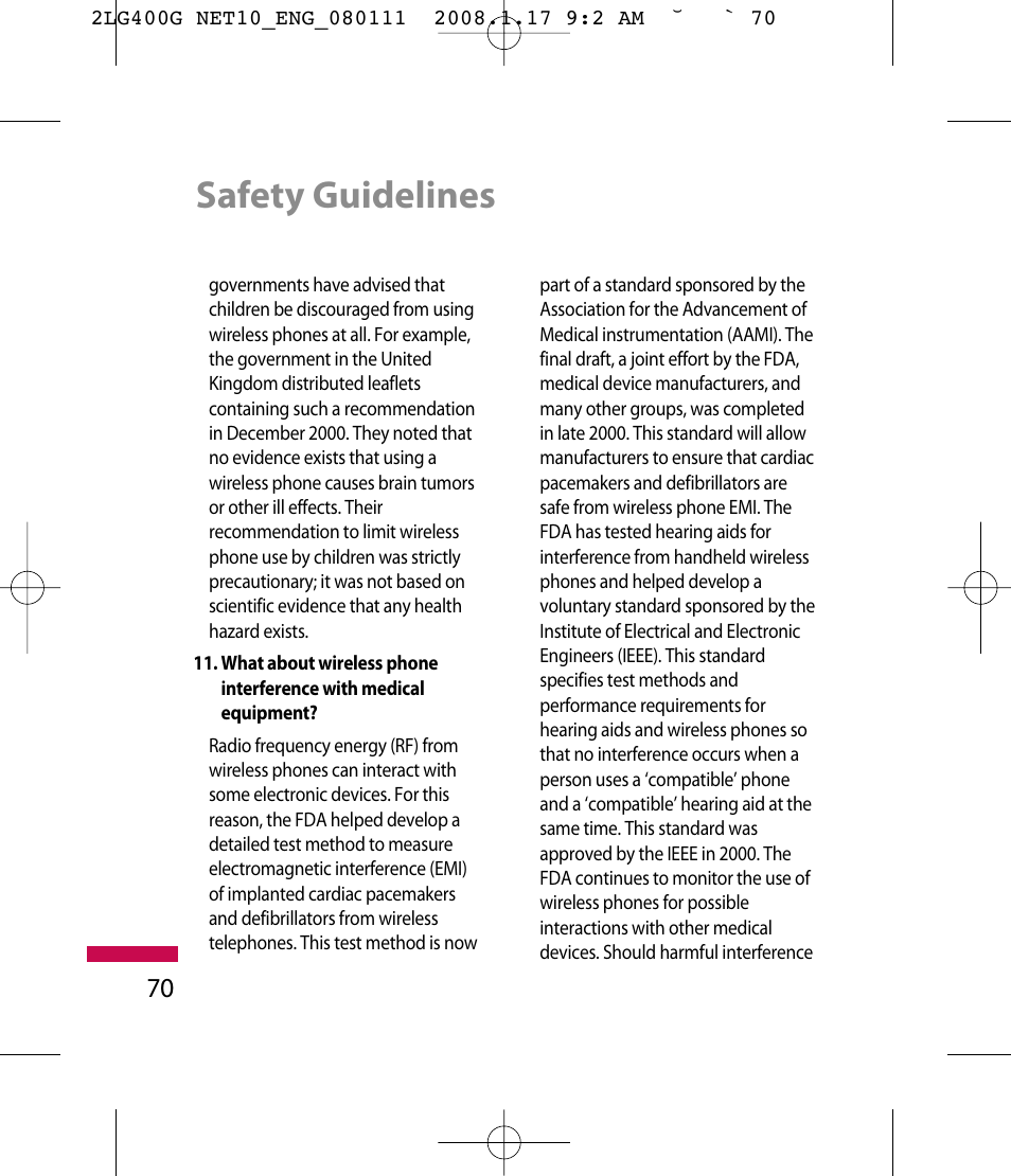 Safety guidelines | LG LG400G User Manual | Page 73 / 171