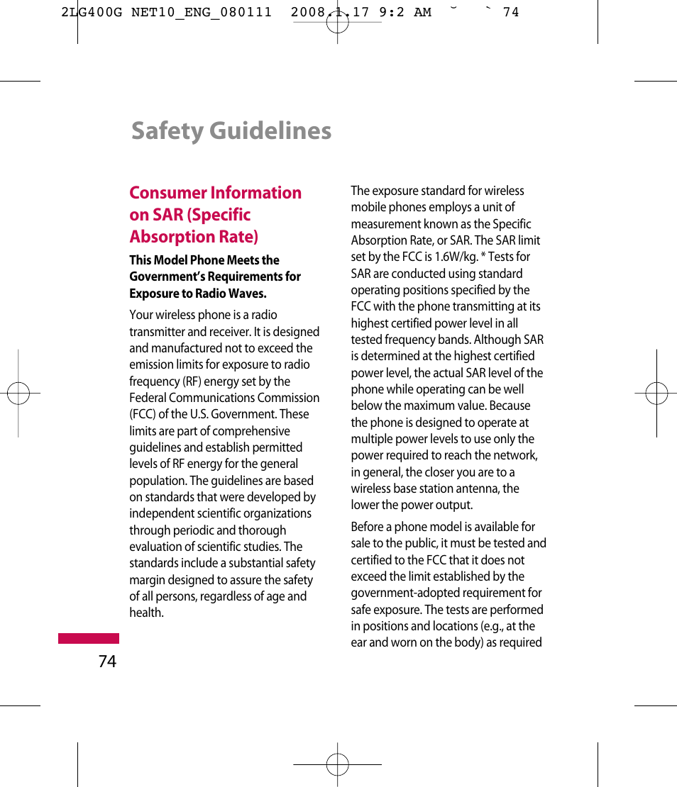 Safety guidelines | LG LG400G User Manual | Page 77 / 171
