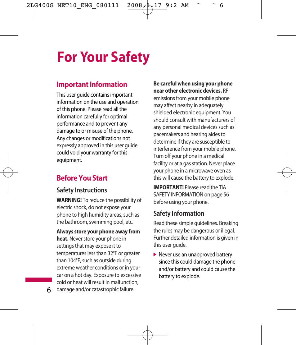 For your safety | LG LG400G User Manual | Page 9 / 171