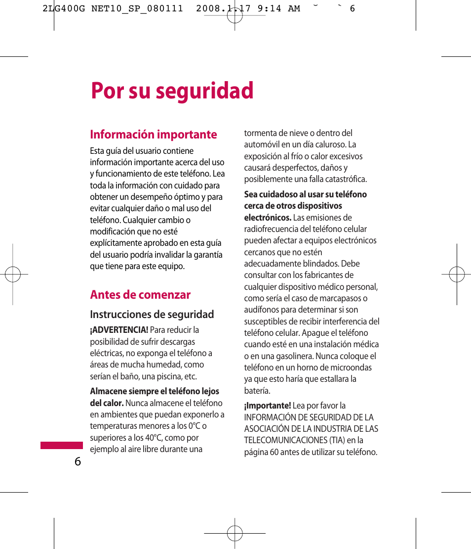 Por su seguridad | LG LG400G User Manual | Page 90 / 171