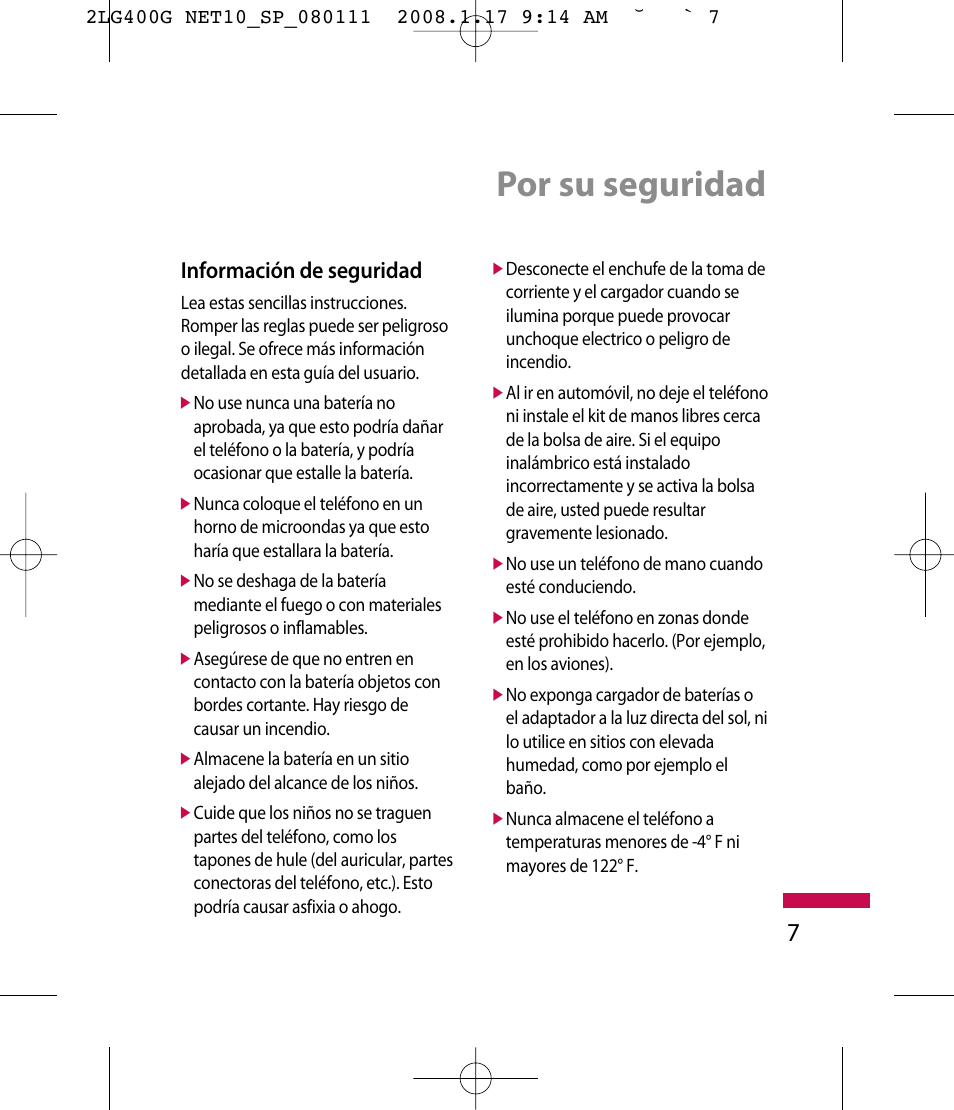 Por su seguridad | LG LG400G User Manual | Page 91 / 171