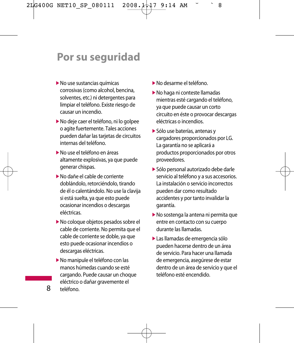 Por su seguridad | LG LG400G User Manual | Page 92 / 171