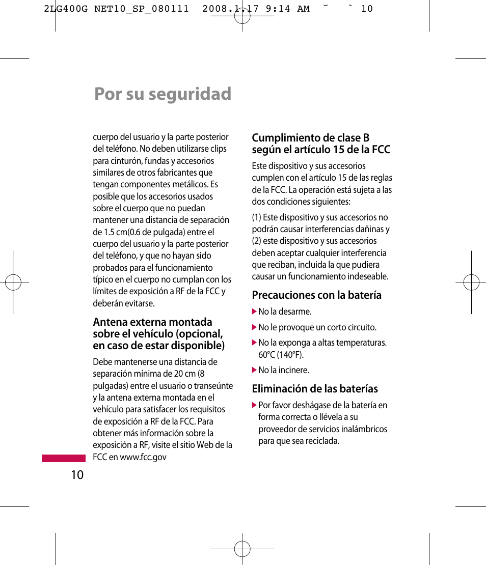 Por su seguridad | LG LG400G User Manual | Page 94 / 171