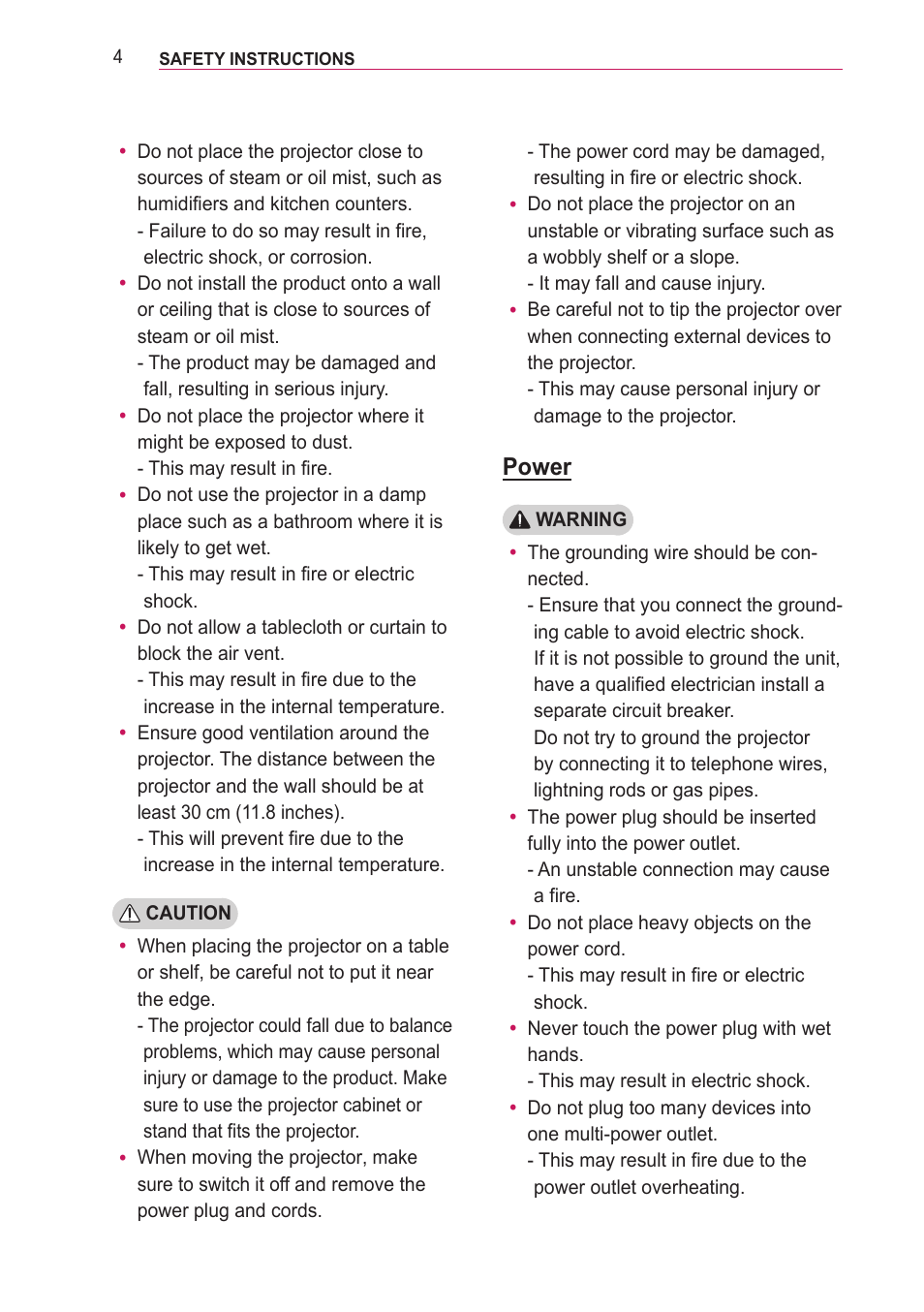 Power | LG PA77U User Manual | Page 4 / 126