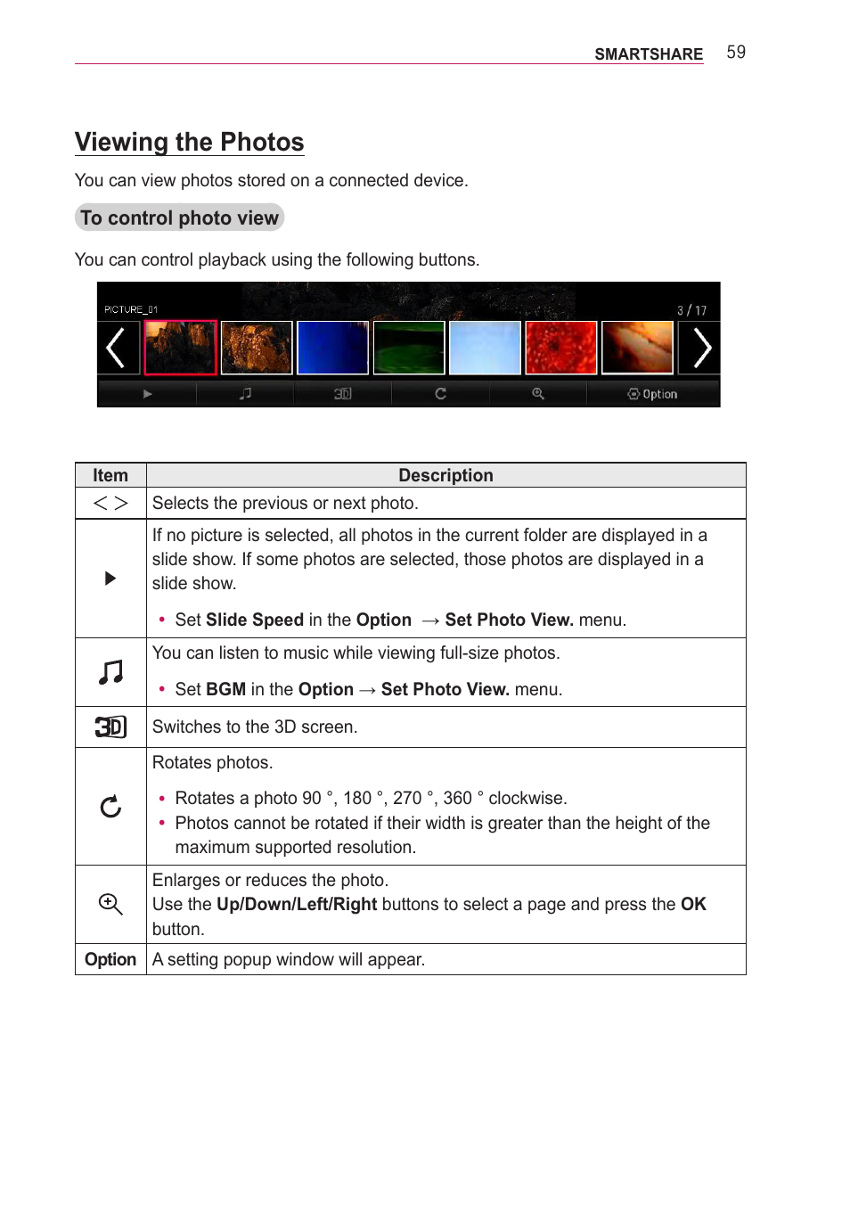 Viewing the photos | LG PA77U User Manual | Page 59 / 126