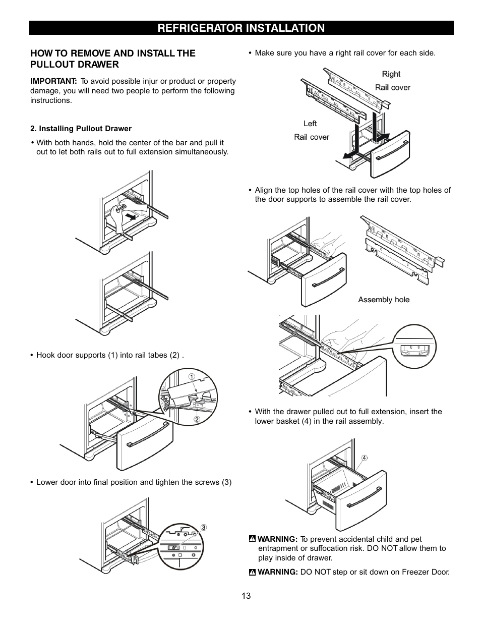 Refrigerator installation | LG LRDN22734WW User Manual | Page 13 / 36