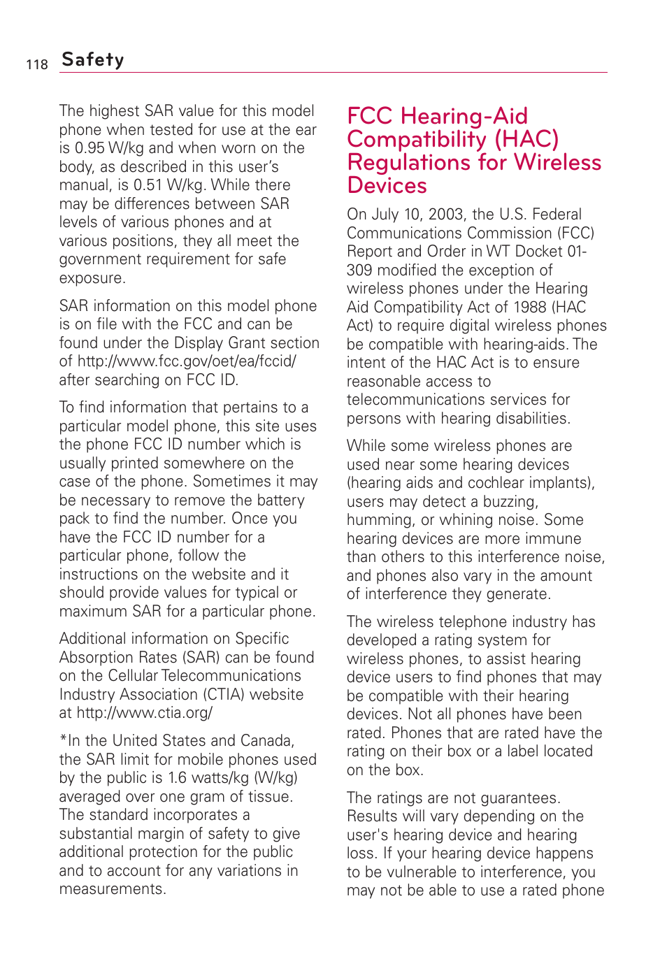 Safety | LG Optimus MS690 User Manual | Page 120 / 314