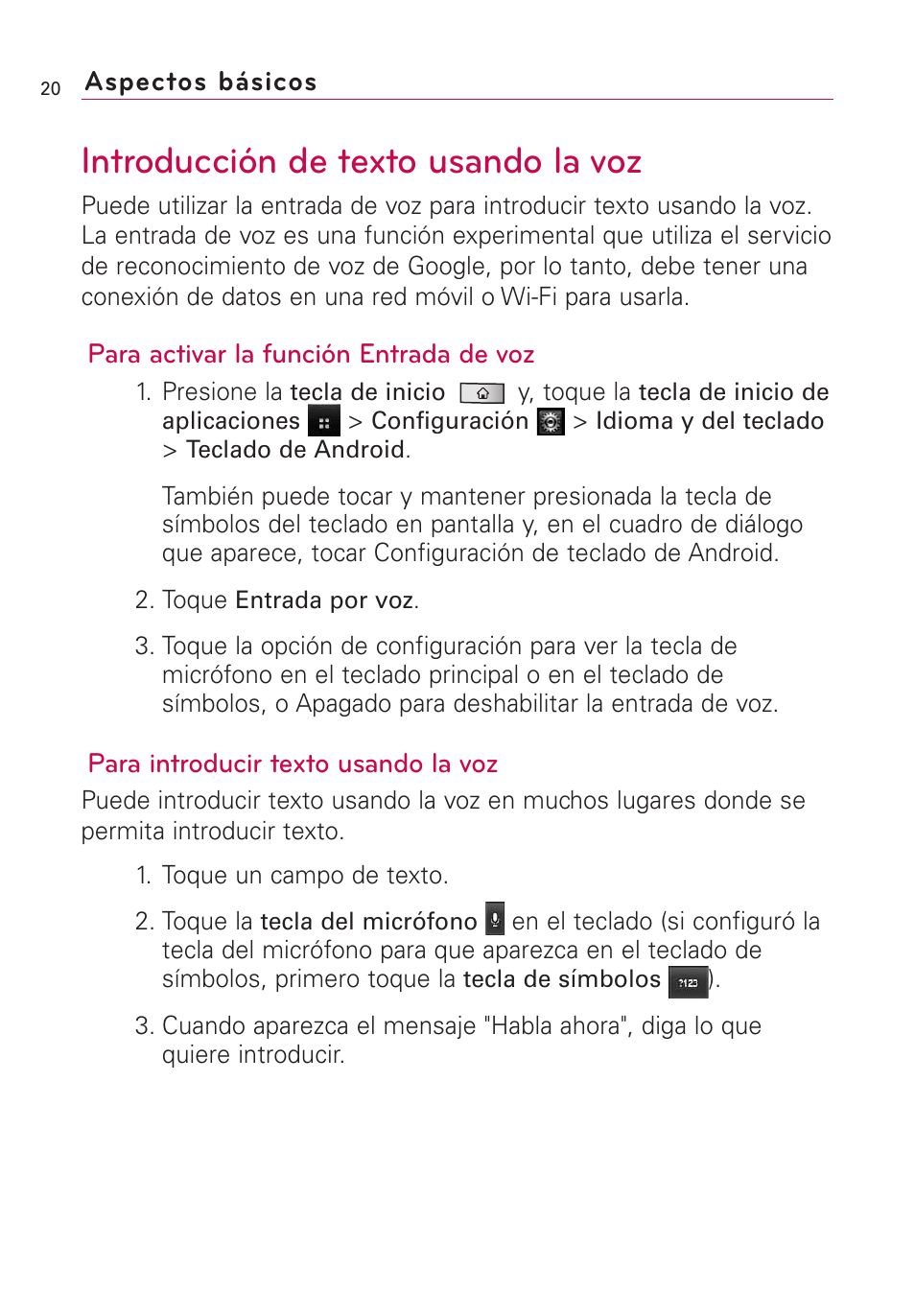 Introducción de texto usando la voz | LG Optimus MS690 User Manual | Page 172 / 314