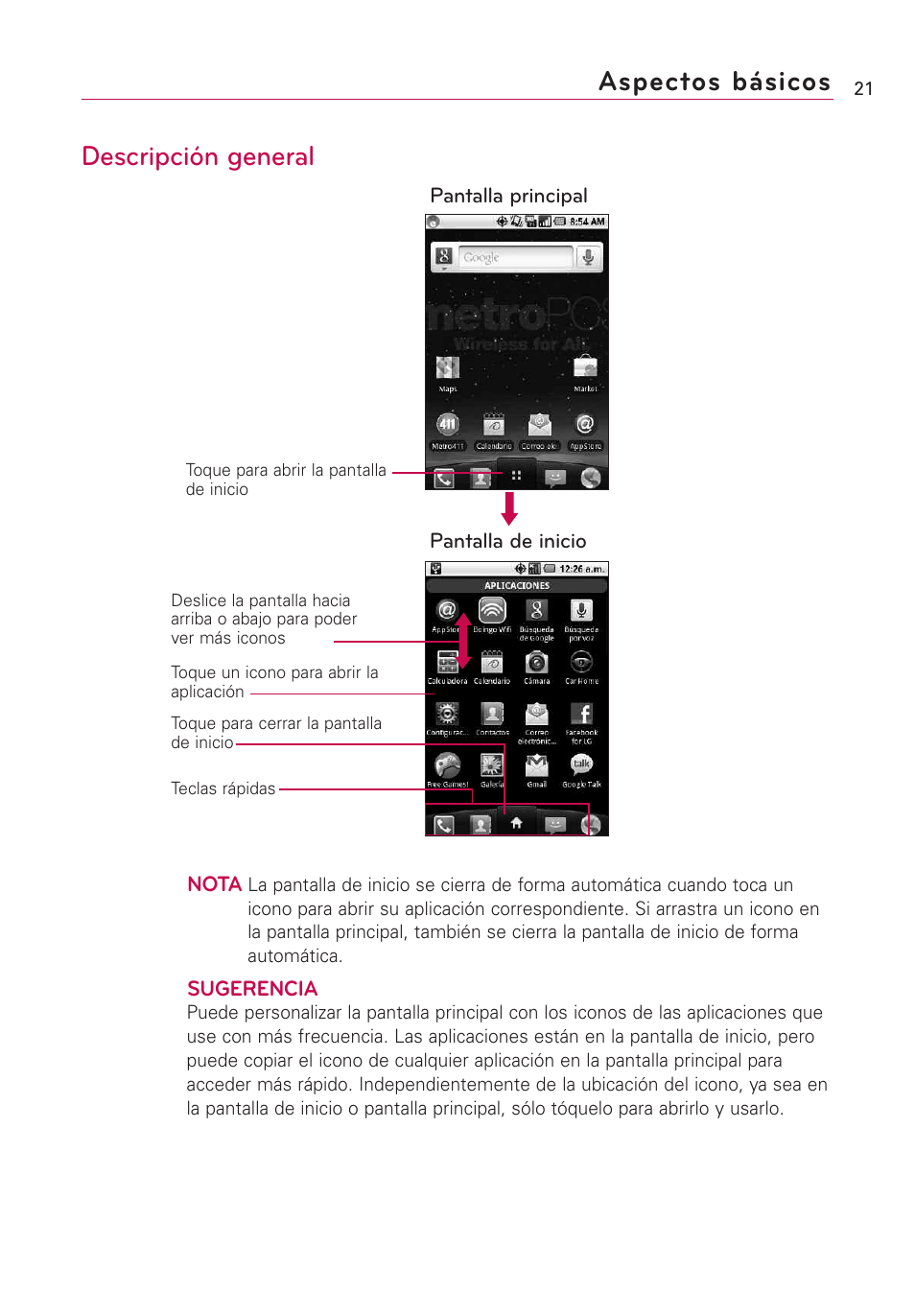 Aspectos básicos, Descripción general | LG Optimus MS690 User Manual | Page 173 / 314