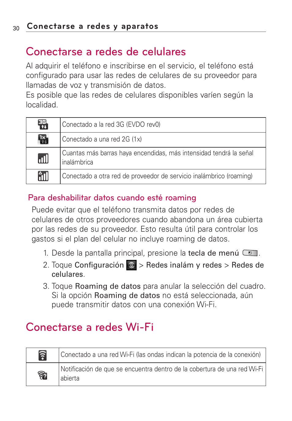 Conectarse a redes y aparatos, Conectarse a redes de celulares, Conectarse a redes wi-fi | LG Optimus MS690 User Manual | Page 182 / 314