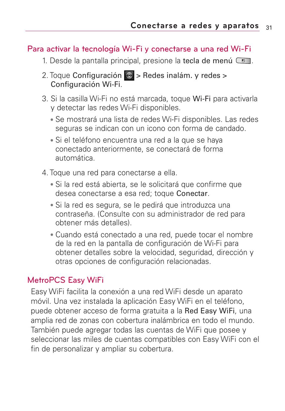 Metropcs easy wifi | LG Optimus MS690 User Manual | Page 183 / 314