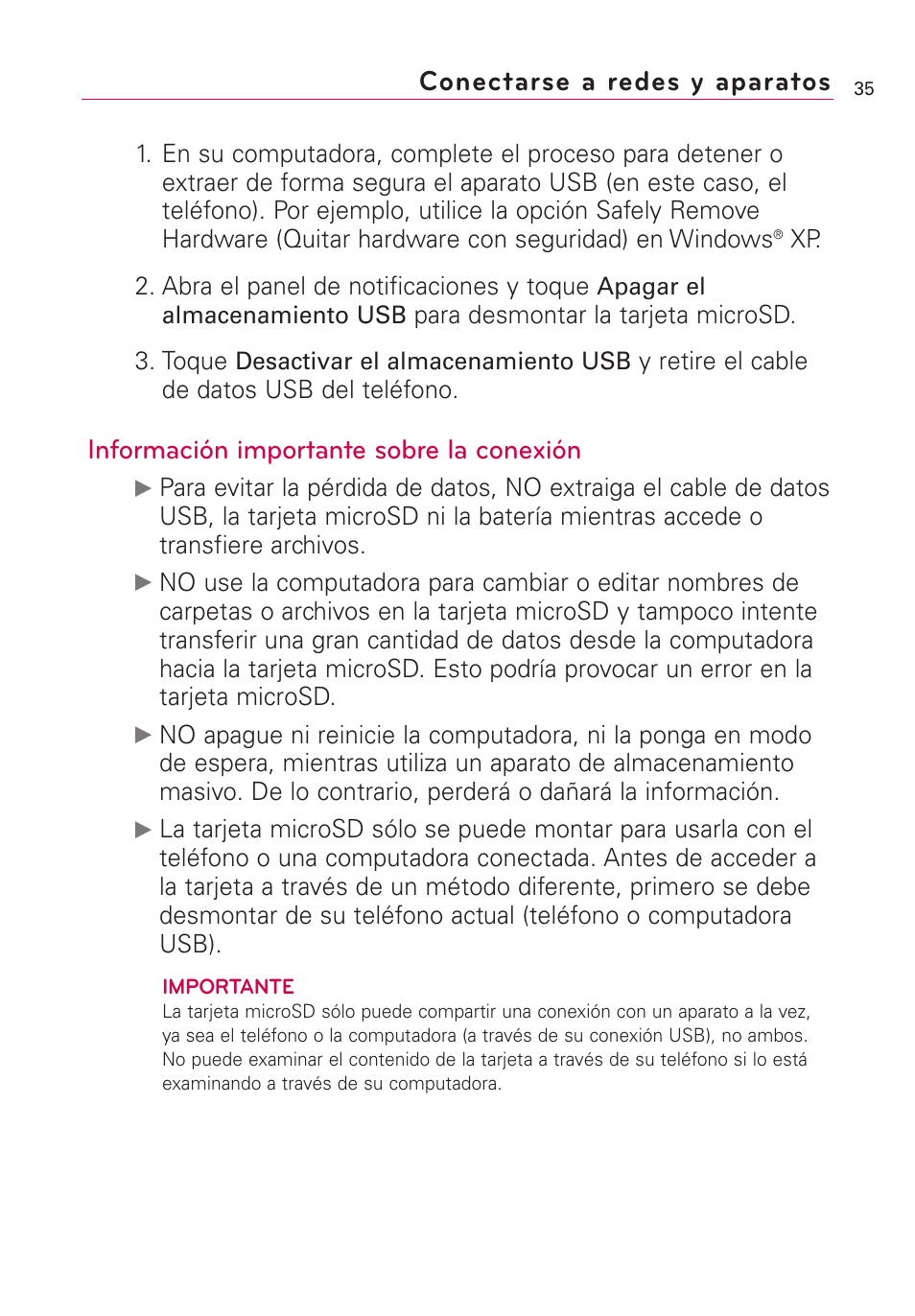 Conectarse a redes y aparatos, Información importante sobre la conexión | LG Optimus MS690 User Manual | Page 187 / 314