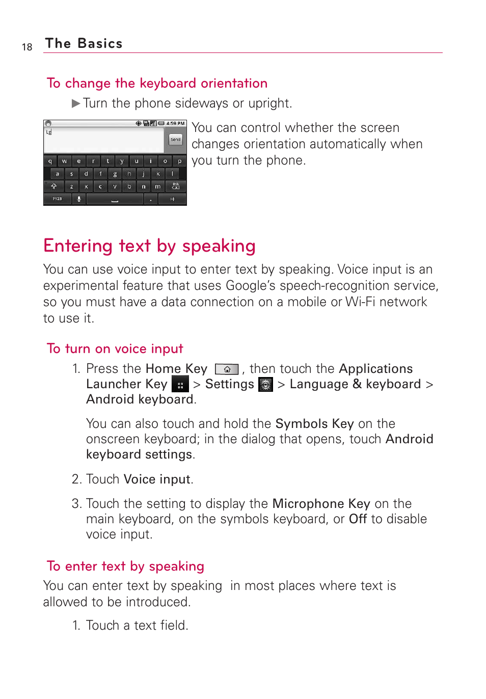 Entering text by speaking | LG Optimus MS690 User Manual | Page 20 / 314