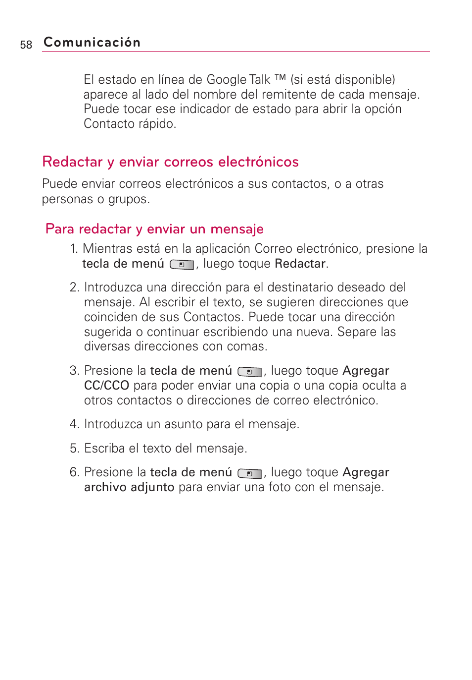 Redactar y enviar correos electrónicos, Para redactar y enviar un mensaje | LG Optimus MS690 User Manual | Page 210 / 314