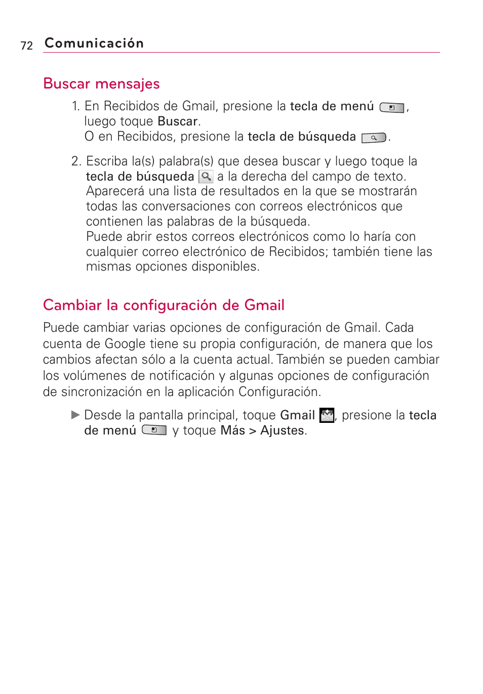 Buscar mensajes, Cambiar la configuración de gmail | LG Optimus MS690 User Manual | Page 224 / 314