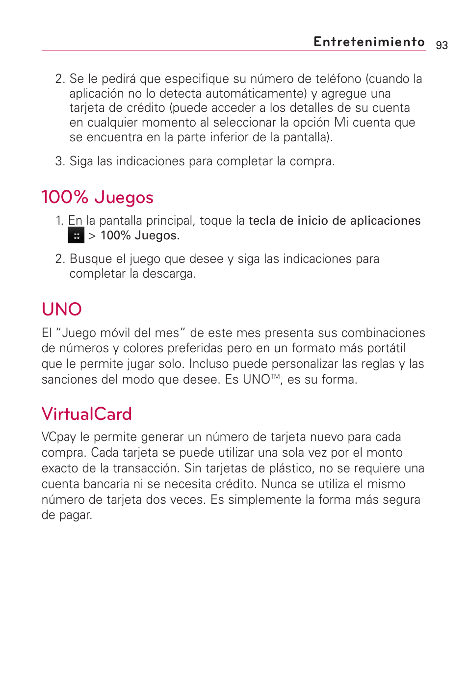 100% juegos, Virtualcard | LG Optimus MS690 User Manual | Page 245 / 314