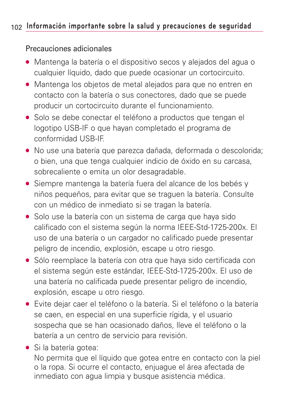 Precauciones adicionales | LG Optimus MS690 User Manual | Page 254 / 314