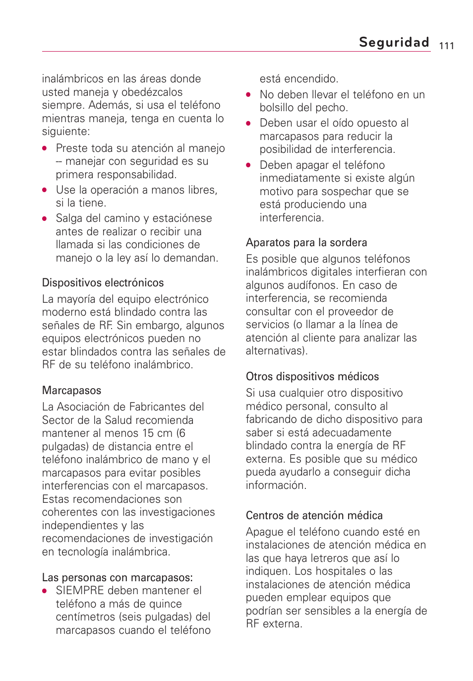 Seguridad | LG Optimus MS690 User Manual | Page 263 / 314