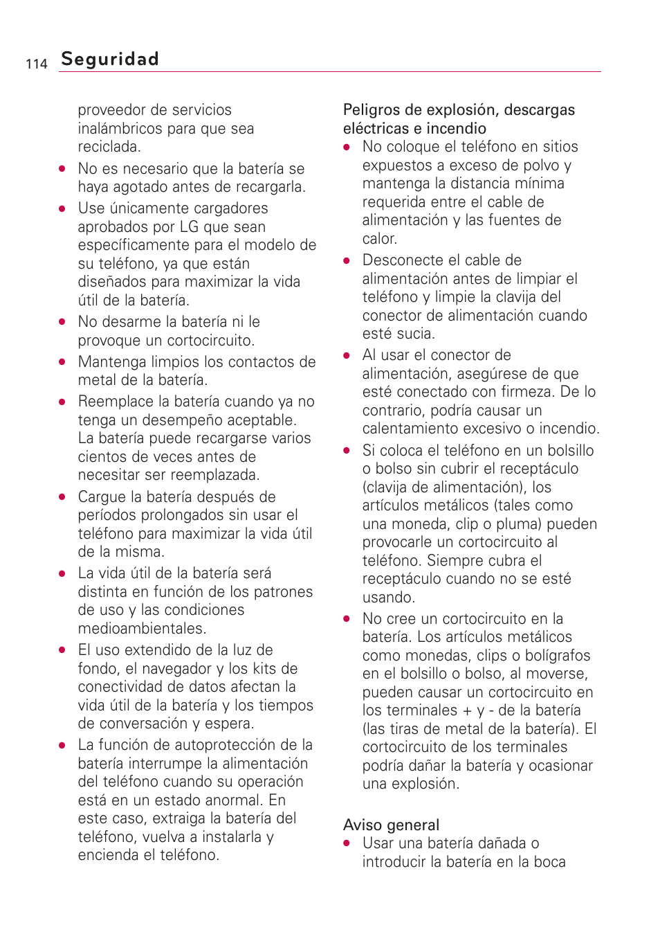 Seguridad | LG Optimus MS690 User Manual | Page 266 / 314
