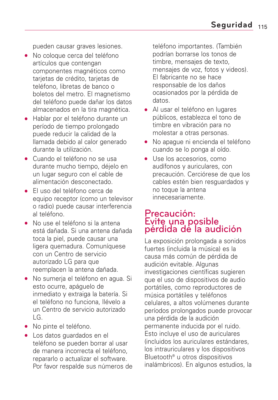 Seguridad | LG Optimus MS690 User Manual | Page 267 / 314