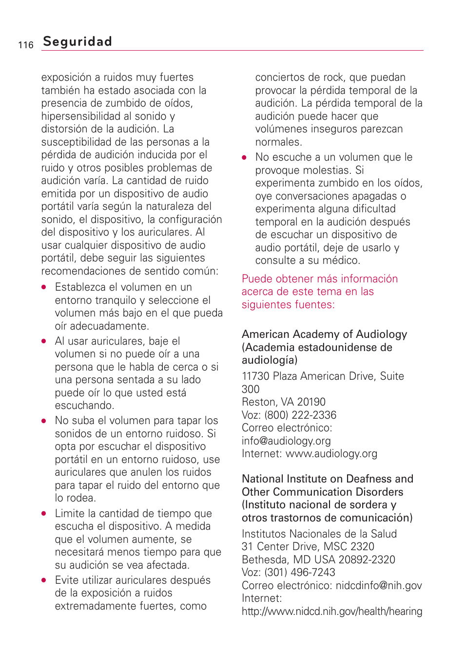 Seguridad | LG Optimus MS690 User Manual | Page 268 / 314