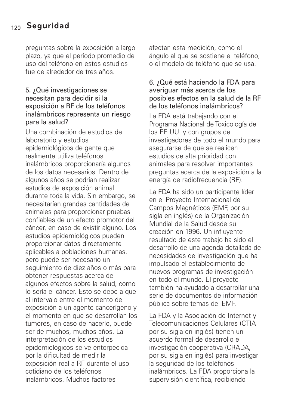 Seguridad | LG Optimus MS690 User Manual | Page 272 / 314