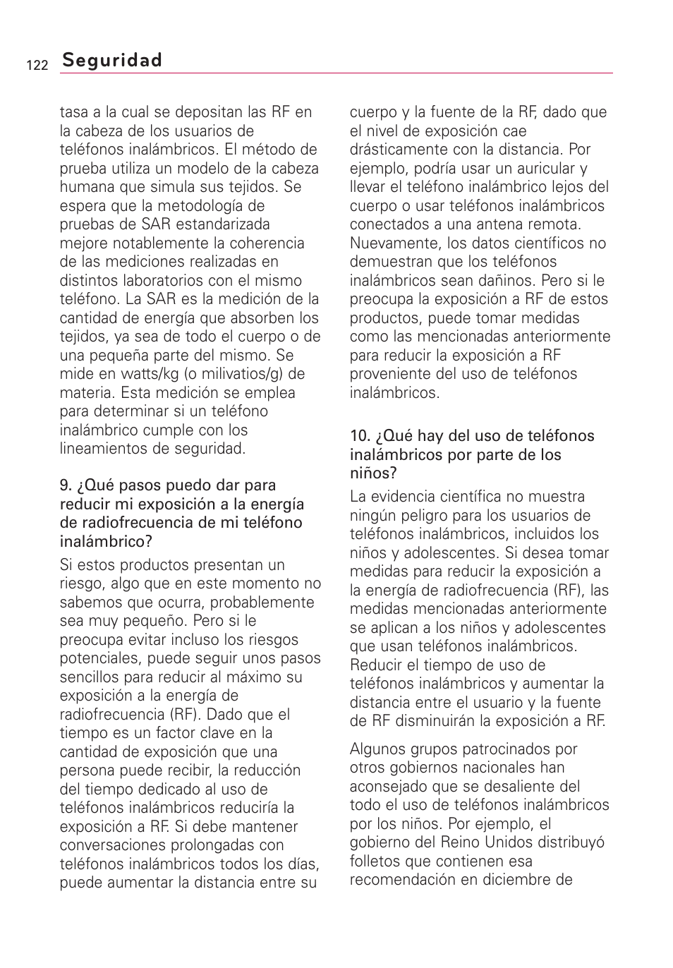 Seguridad | LG Optimus MS690 User Manual | Page 274 / 314