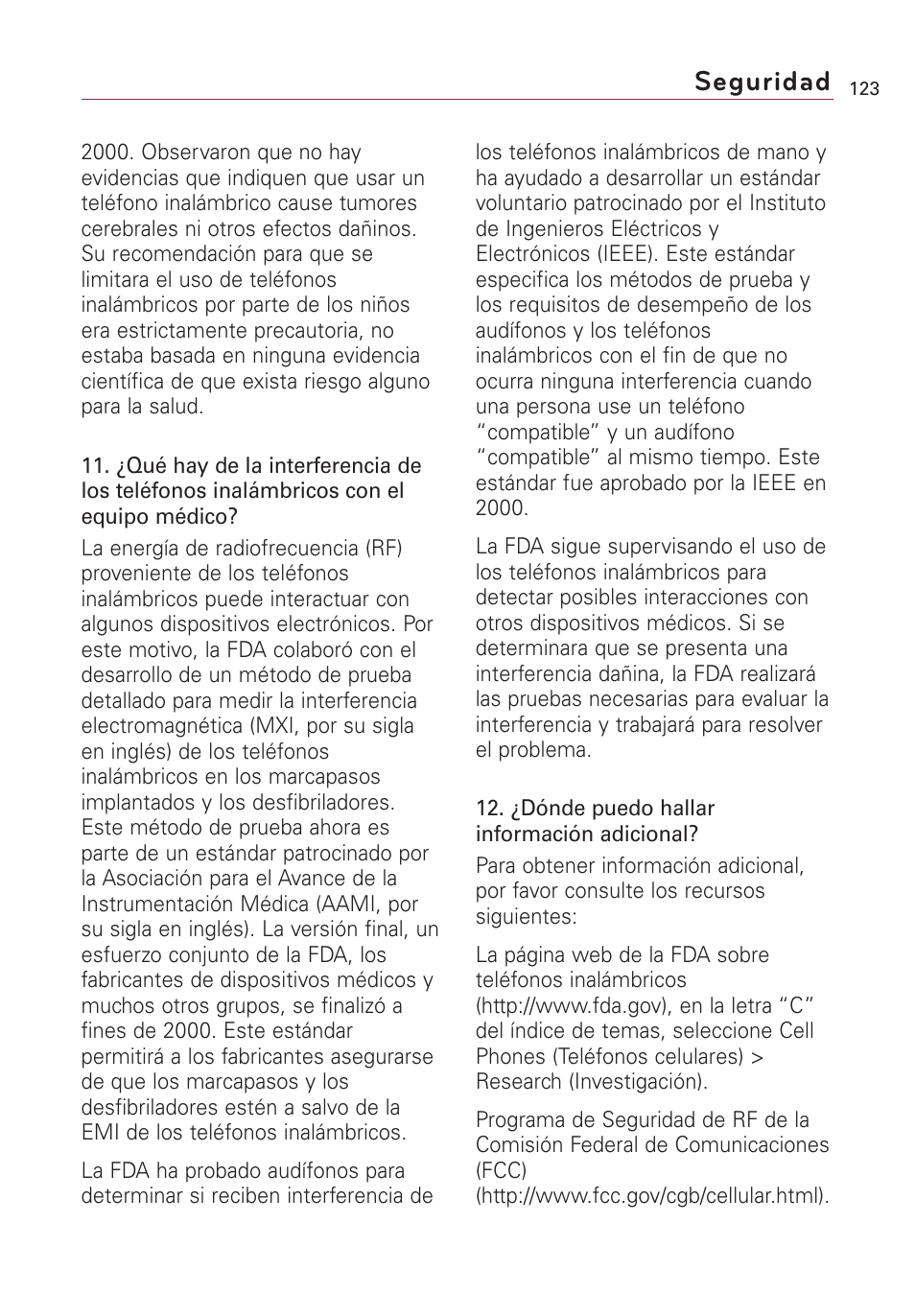 Seguridad | LG Optimus MS690 User Manual | Page 275 / 314