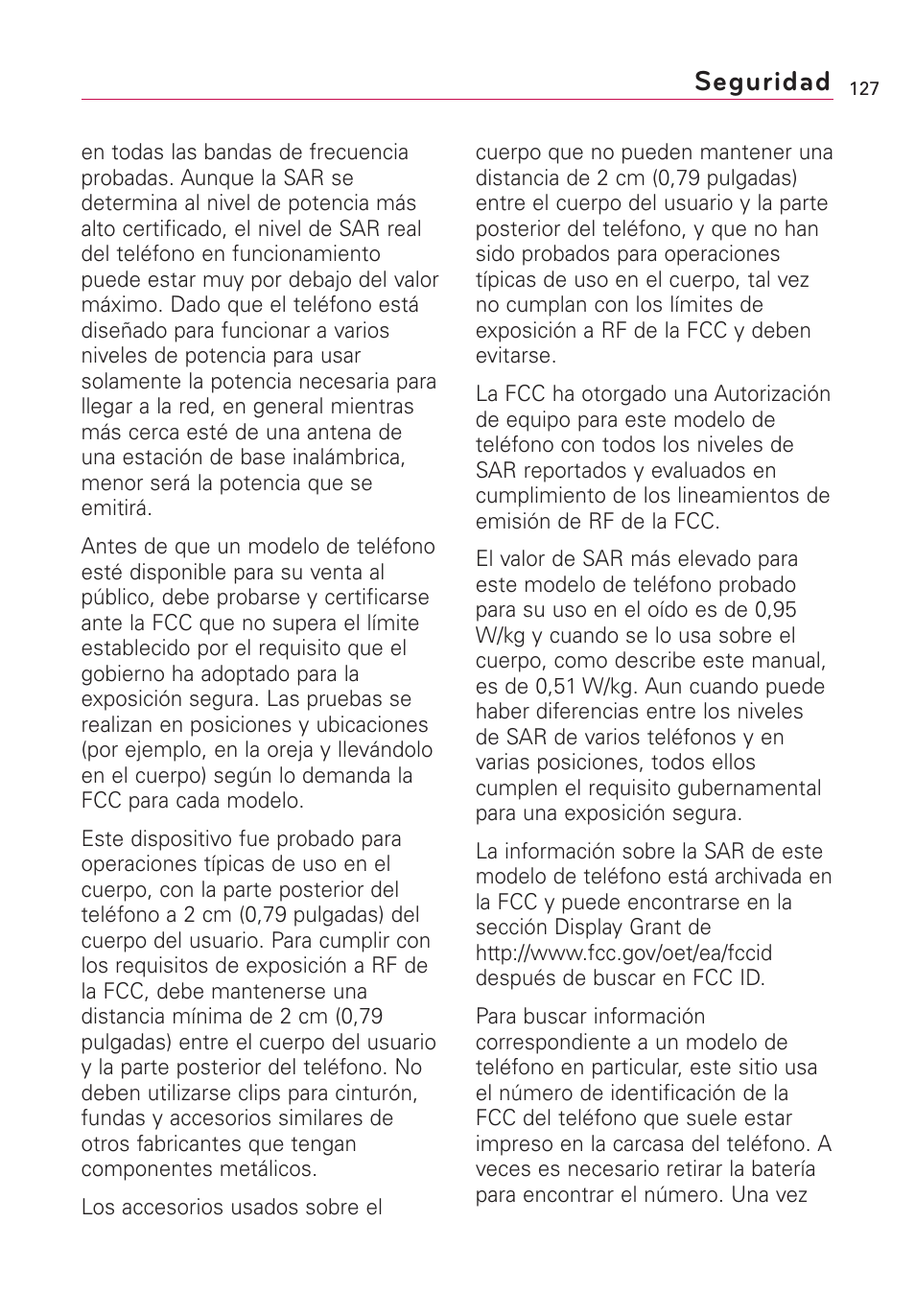 Seguridad | LG Optimus MS690 User Manual | Page 279 / 314