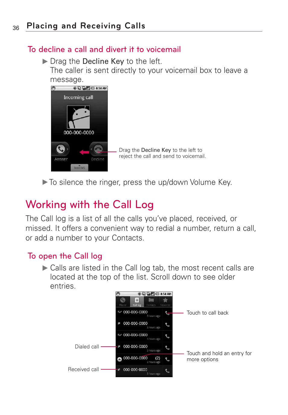 Working with the call log | LG Optimus MS690 User Manual | Page 38 / 314