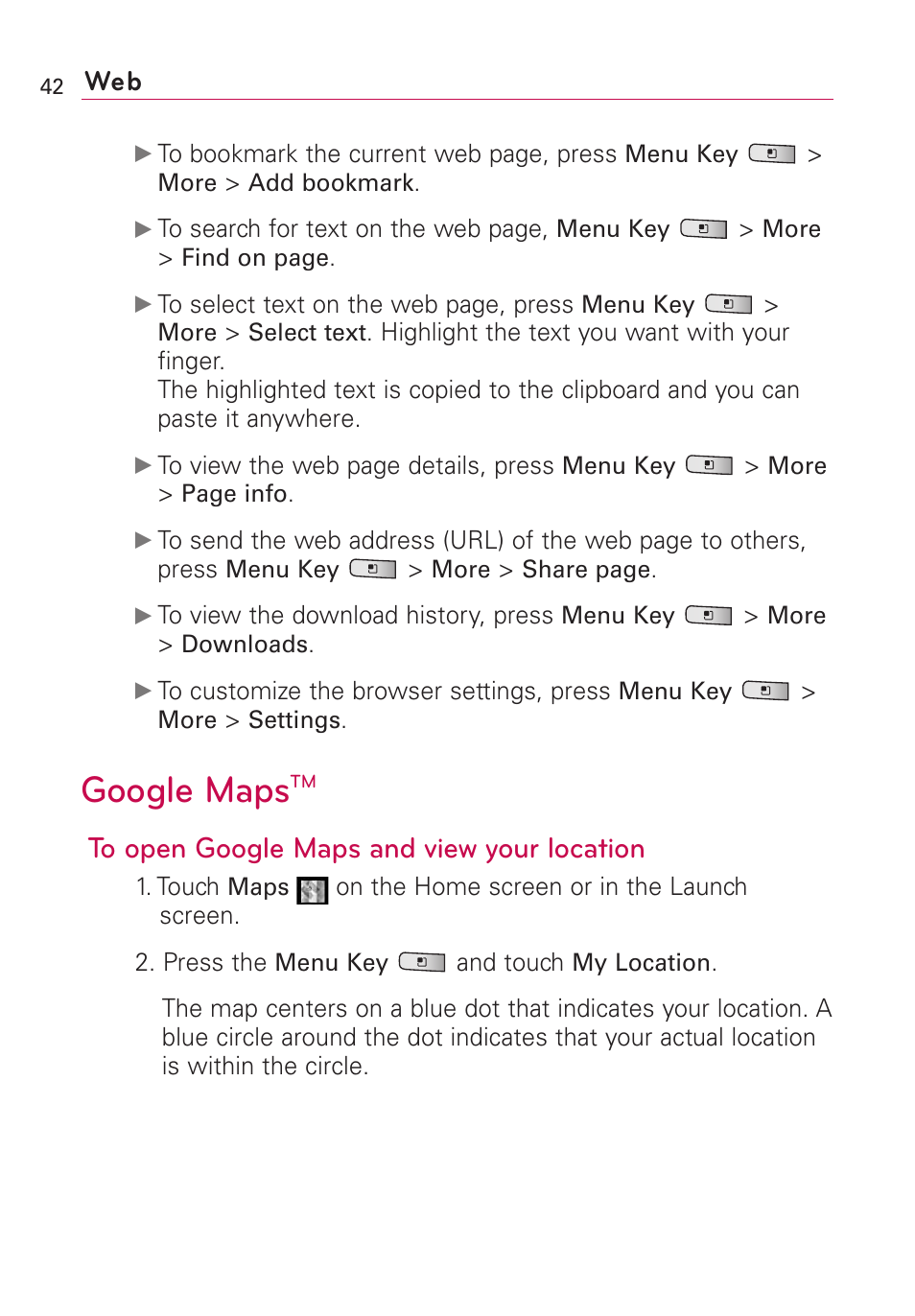 Google maps | LG Optimus MS690 User Manual | Page 44 / 314