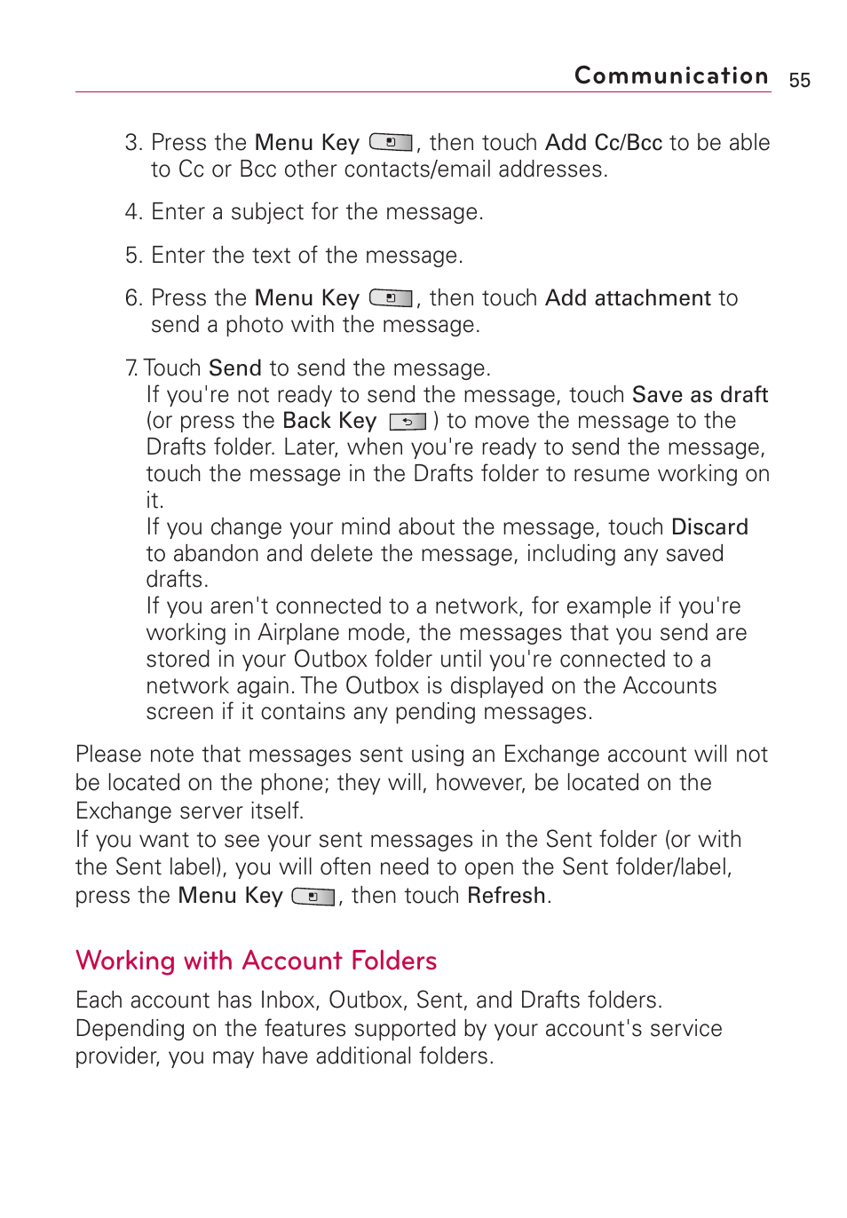 Working with account folders | LG Optimus MS690 User Manual | Page 57 / 314