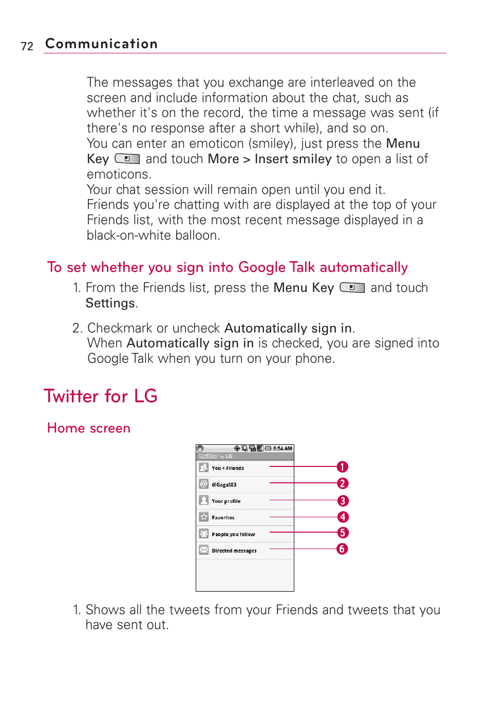 Twitter for lg | LG Optimus MS690 User Manual | Page 74 / 314