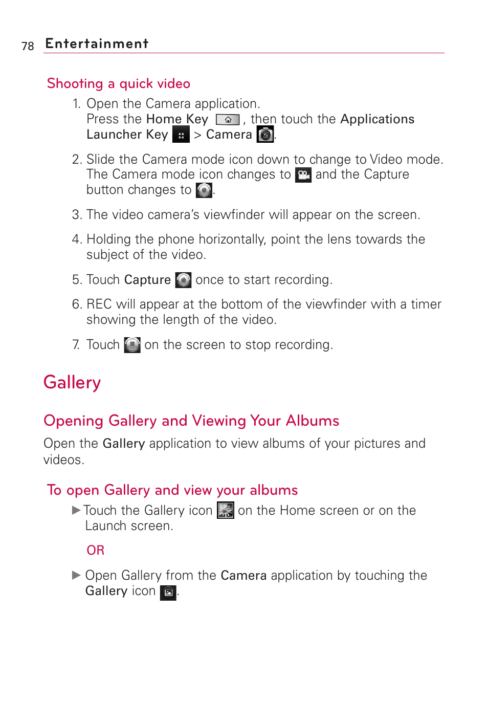 Gallery, Opening gallery and viewing your albums | LG Optimus MS690 User Manual | Page 80 / 314