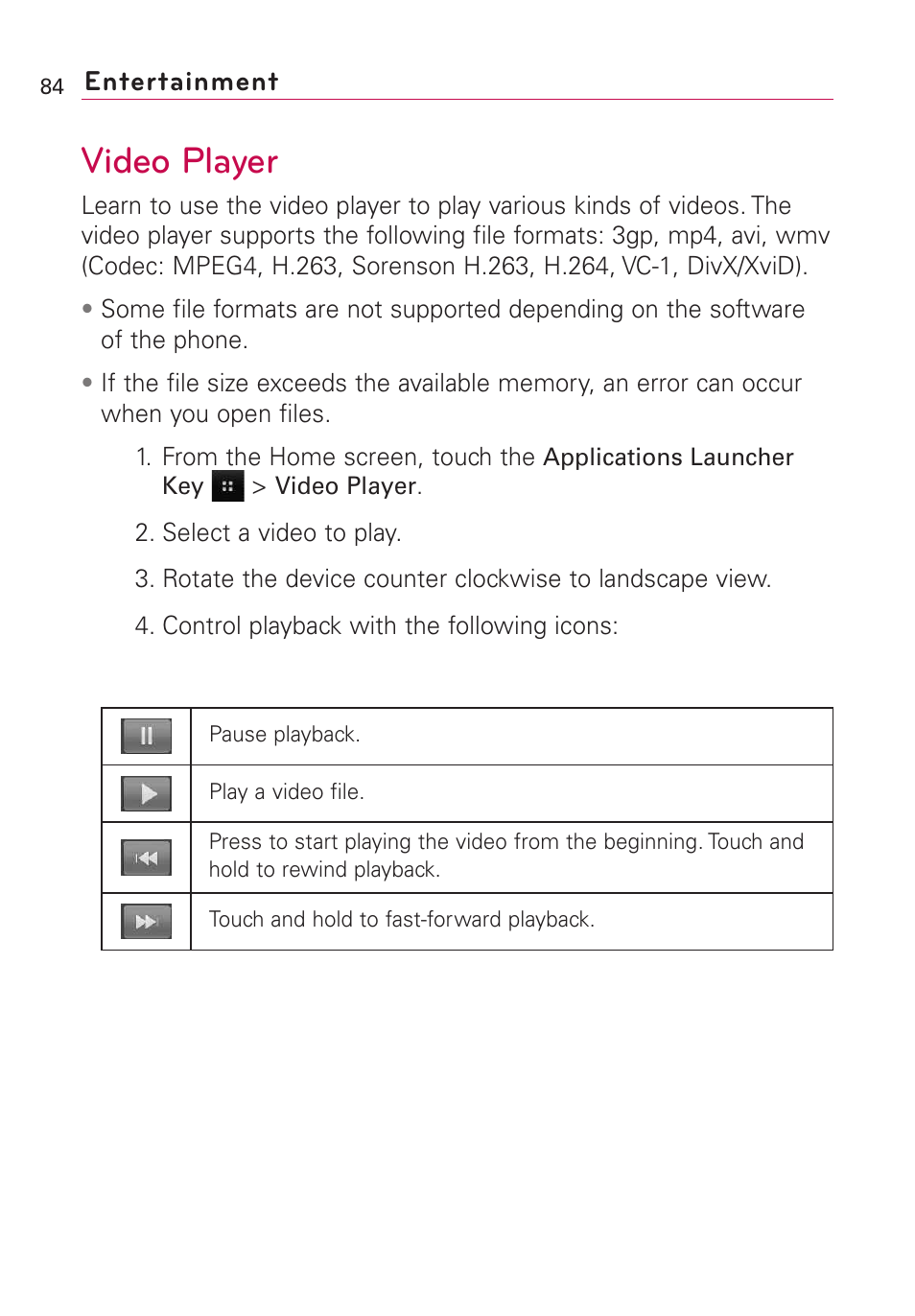 Video player | LG Optimus MS690 User Manual | Page 86 / 314