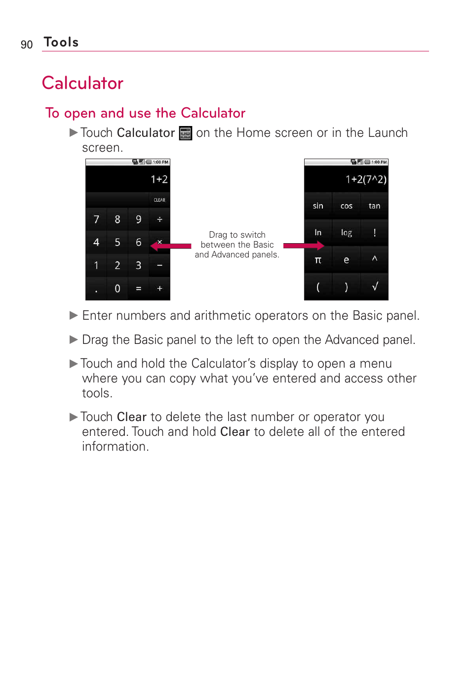 Calculator, Tools | LG Optimus MS690 User Manual | Page 92 / 314