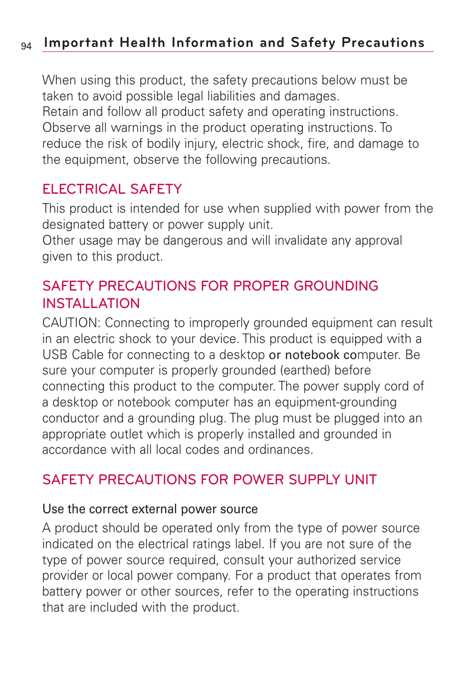 Important health information | LG Optimus MS690 User Manual | Page 96 / 314