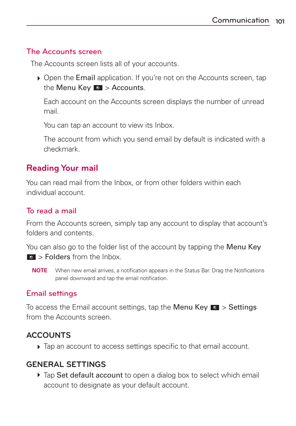 Reading your mail | LG VS840 User Manual | Page 103 / 222