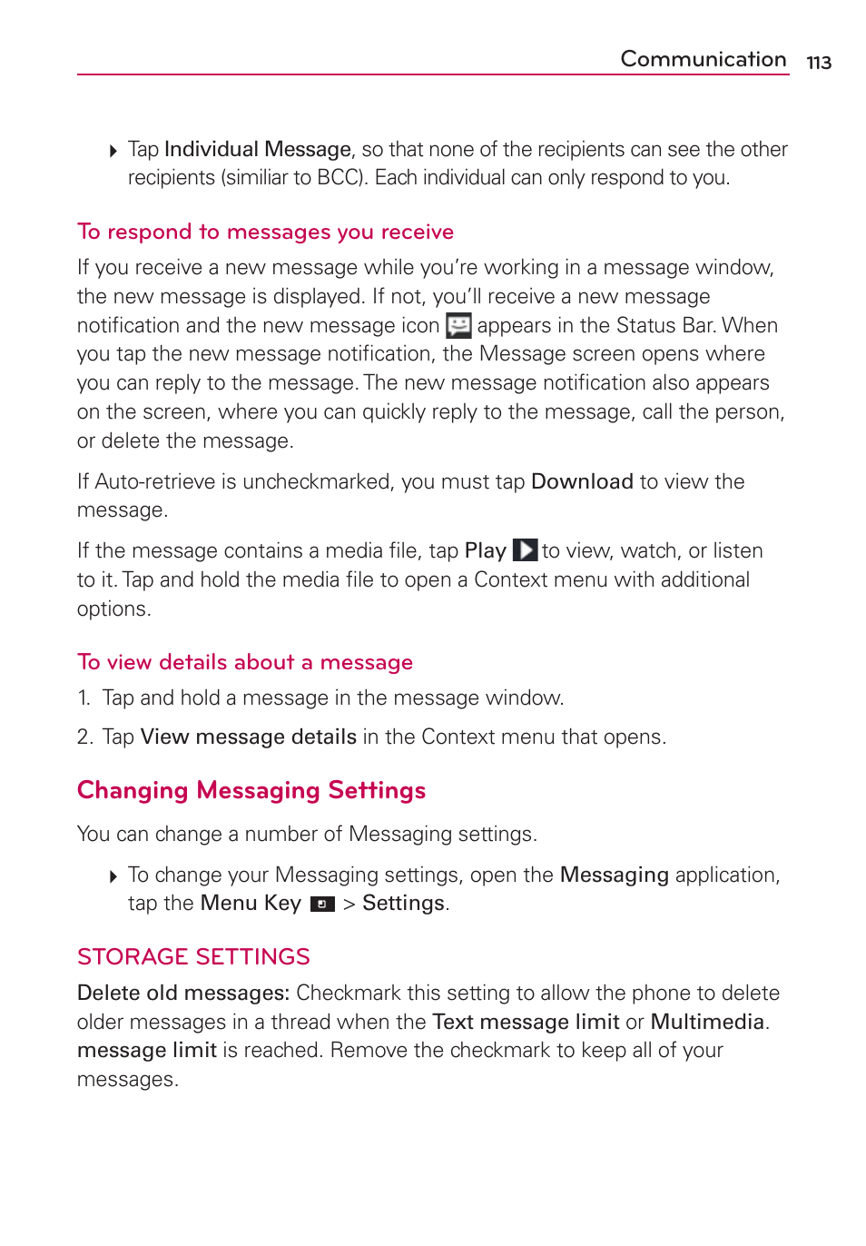 Changing messaging settings | LG VS840 User Manual | Page 115 / 222