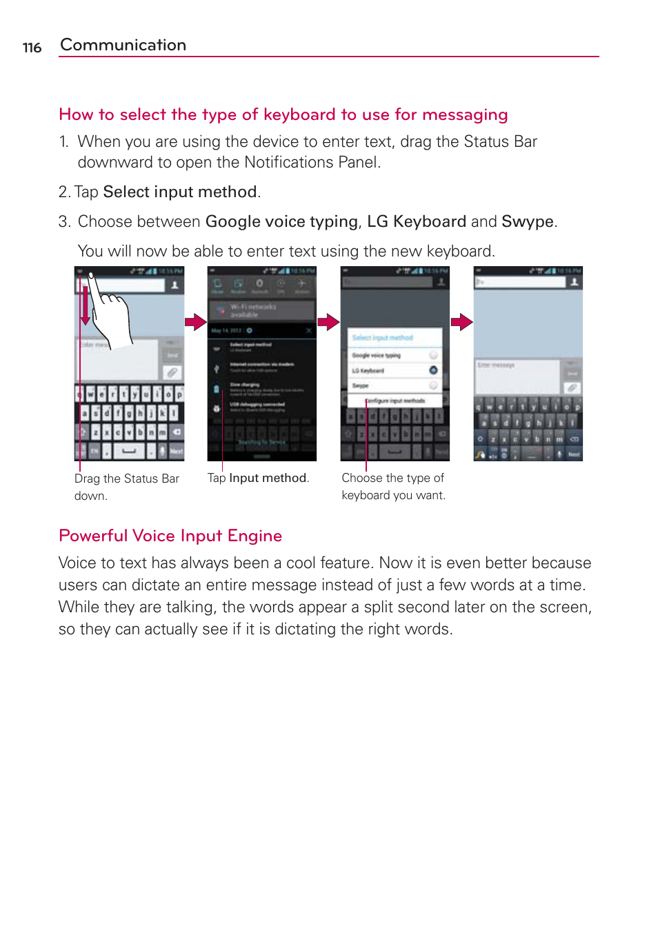 Powerful voice input engine | LG VS840 User Manual | Page 118 / 222