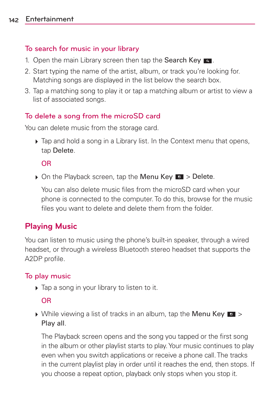 Playing music | LG VS840 User Manual | Page 144 / 222