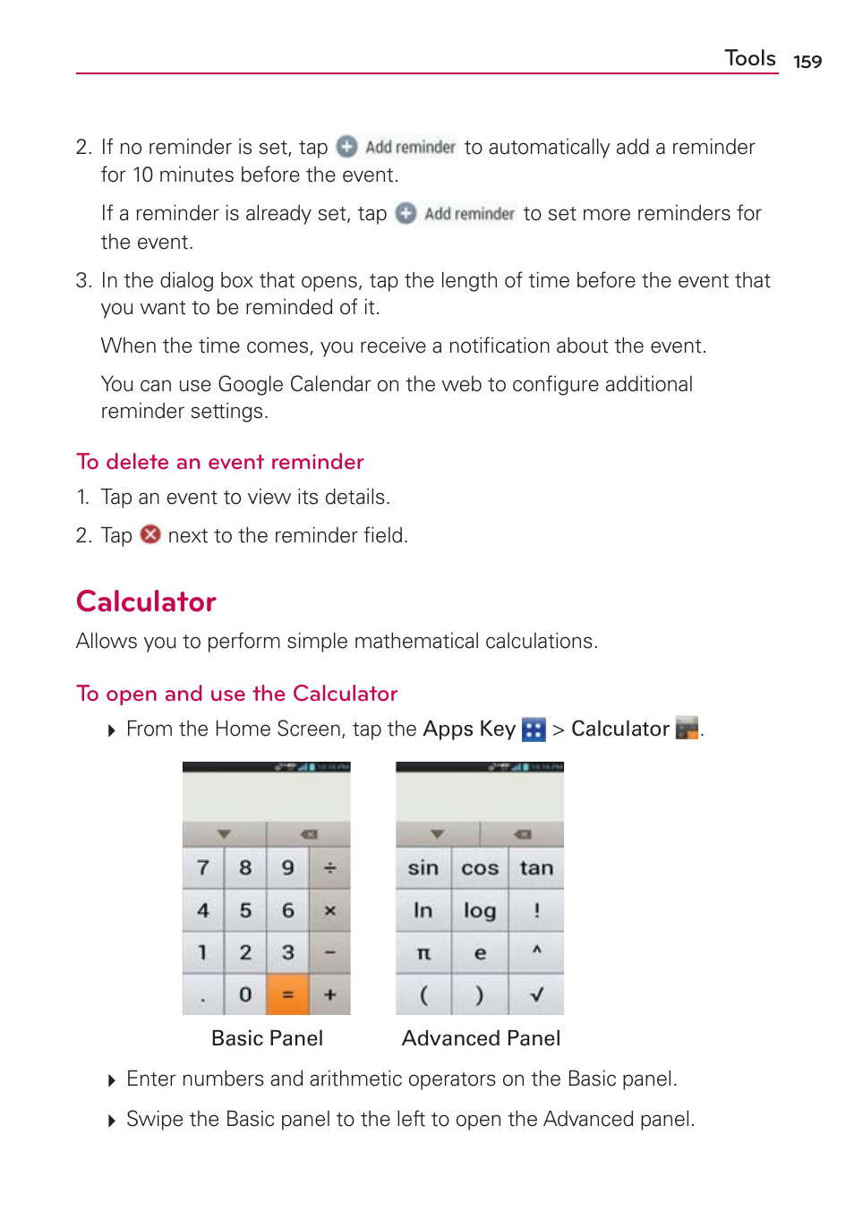 Calculator | LG VS840 User Manual | Page 161 / 222