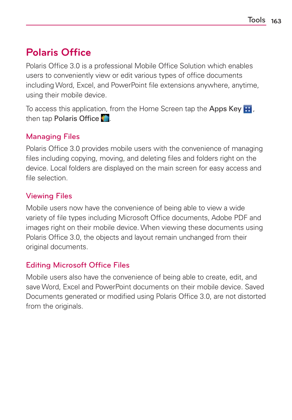 Polaris ofﬁce | LG VS840 User Manual | Page 165 / 222