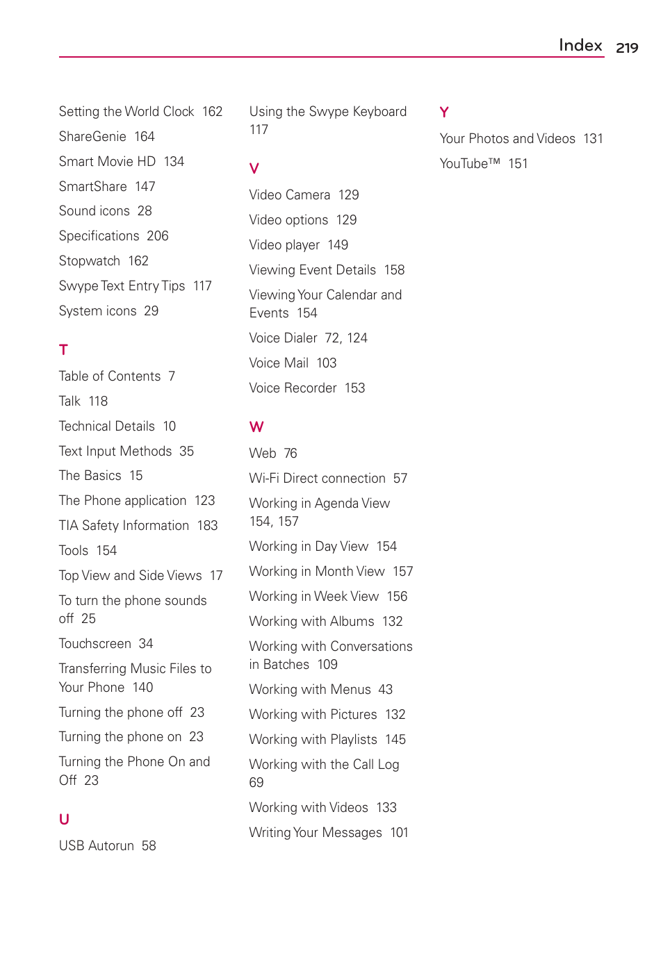 Index | LG VS840 User Manual | Page 221 / 222