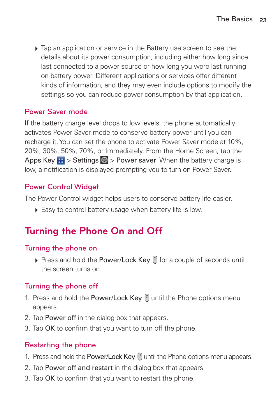 Turning the phone on and off | LG VS840 User Manual | Page 25 / 222