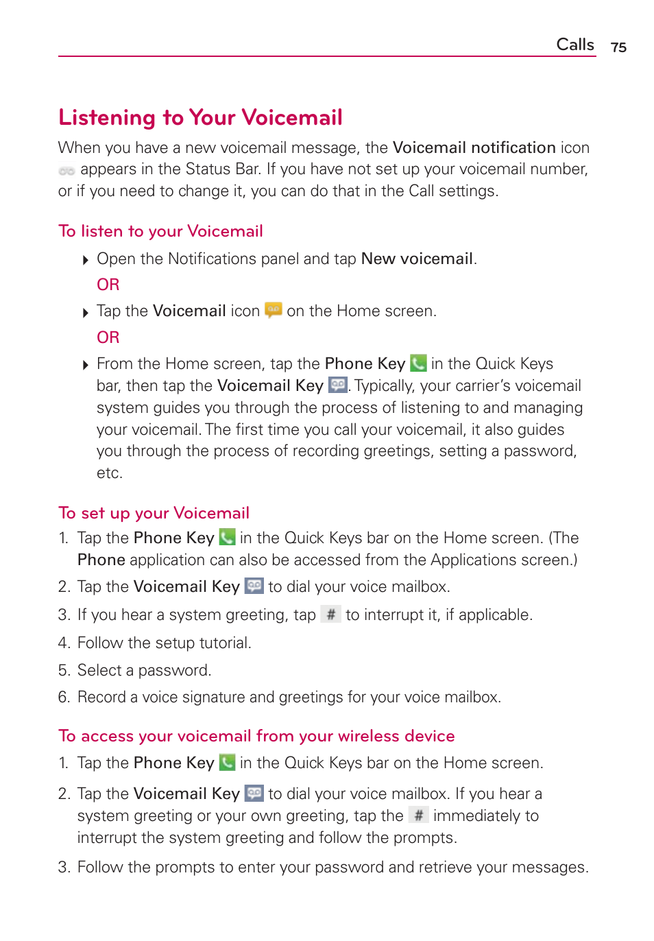 Listening to your voicemail | LG VS840 User Manual | Page 77 / 222